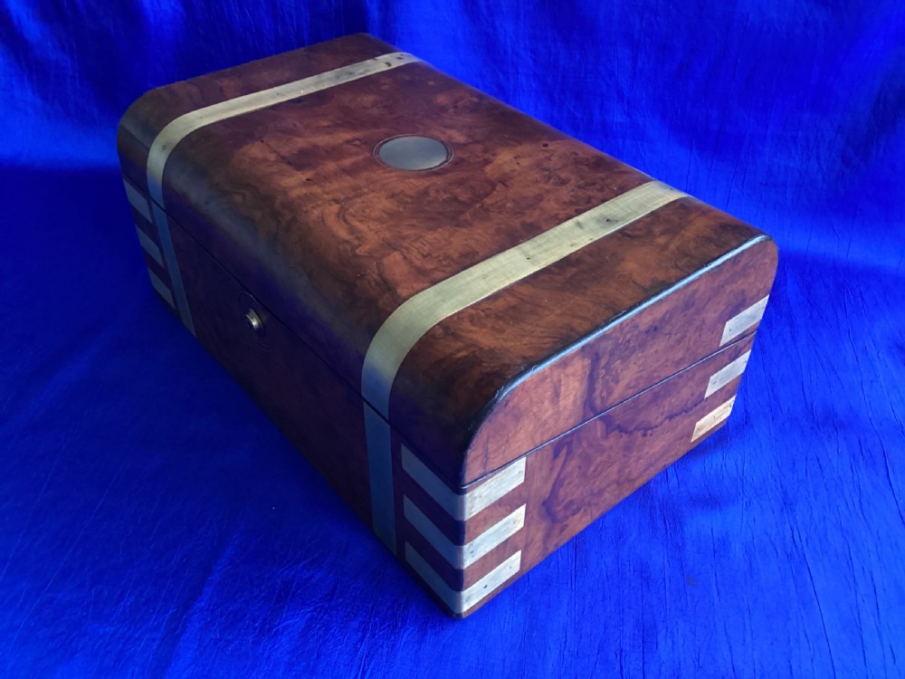 Victorian brass bound burr walnut domed writing slope View VI