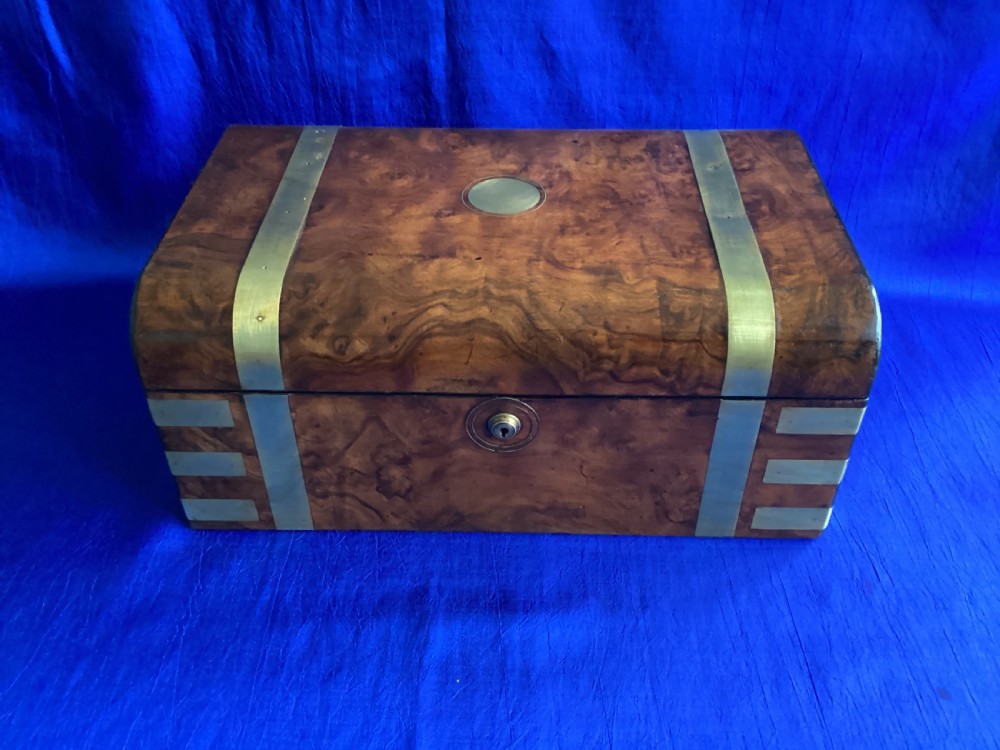 Victorian brass bound burr walnut domed writing slope View VII