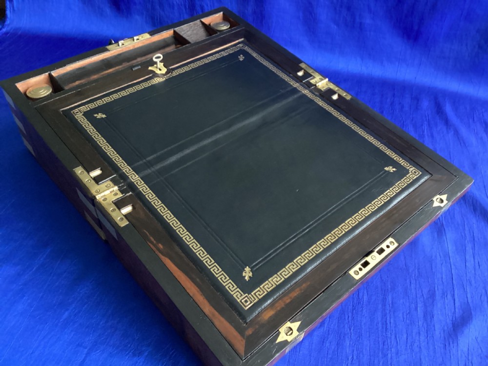 Victorian brass bound burr walnut domed writing slope View IX