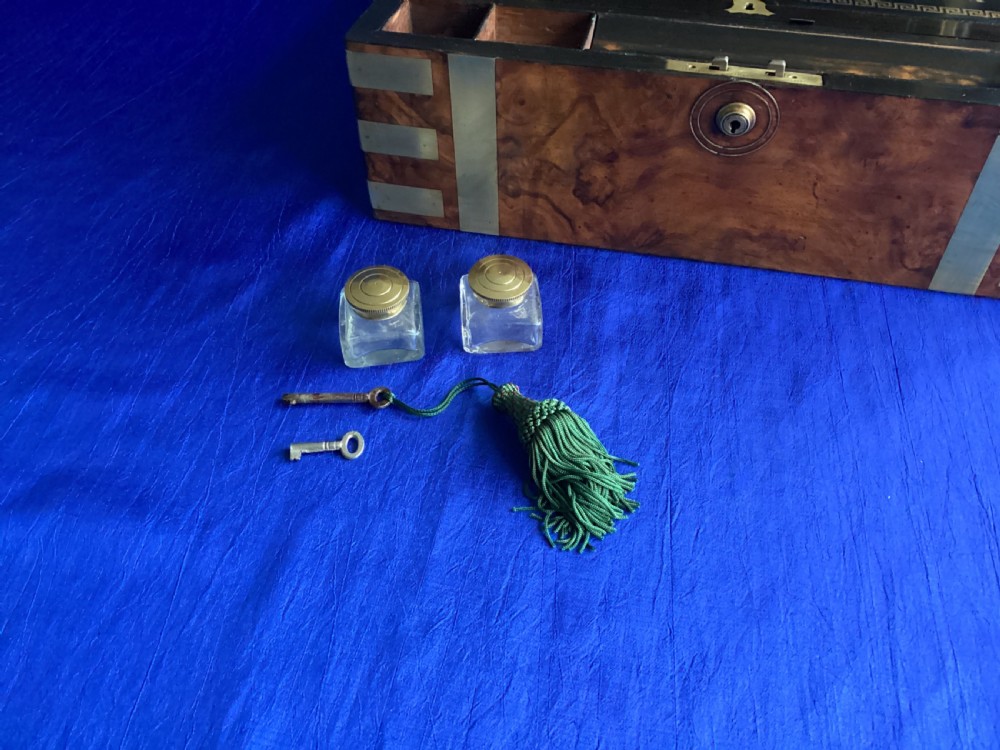 Victorian brass bound burr walnut domed writing slope View X