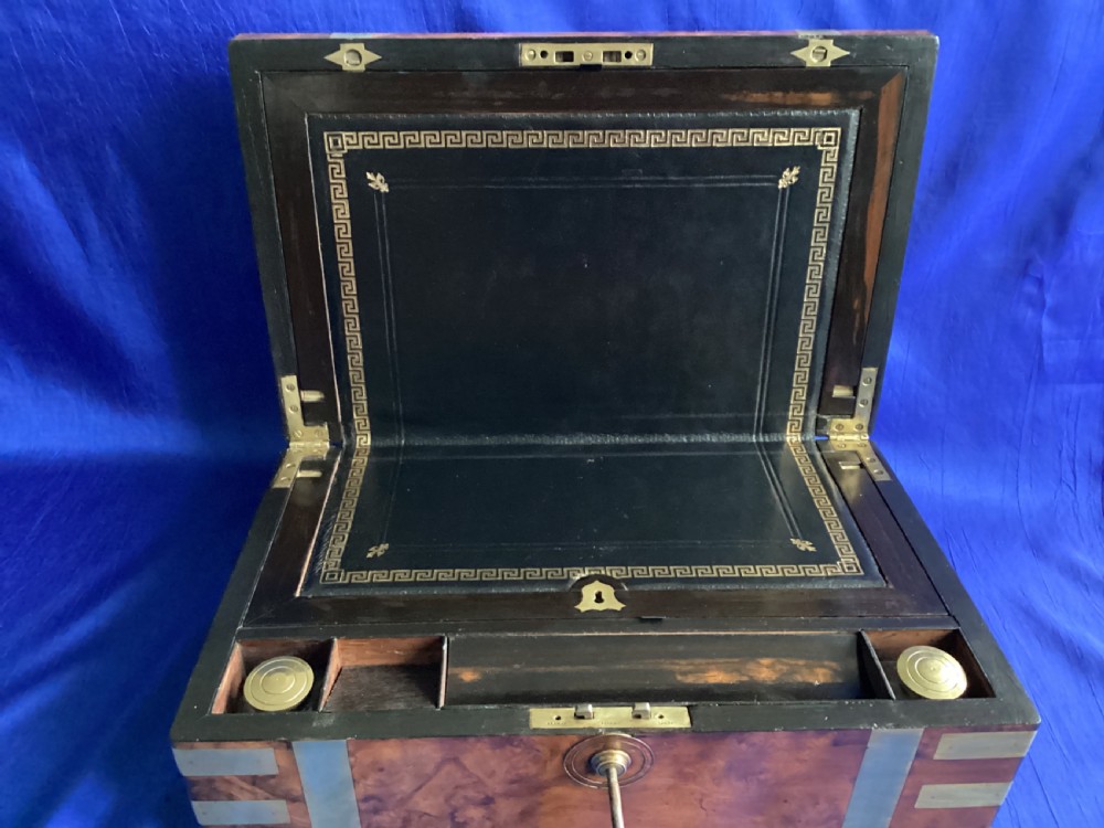 Victorian brass bound burr walnut domed writing slope View XII