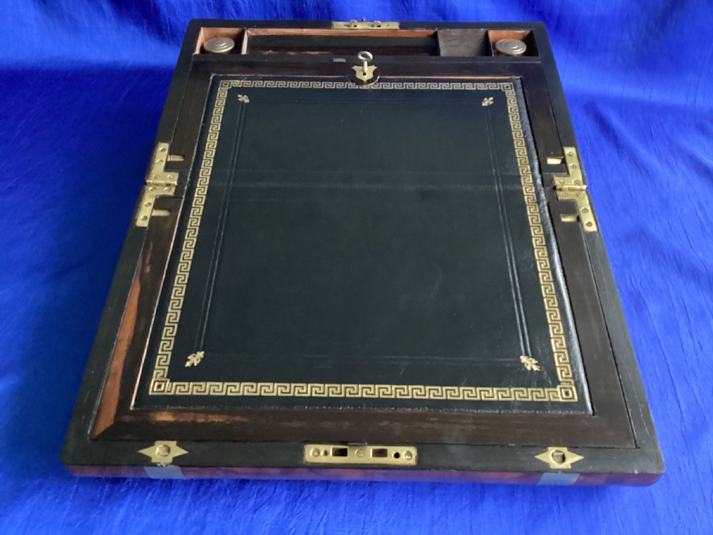 Victorian brass bound burr walnut domed writing slope View XIV