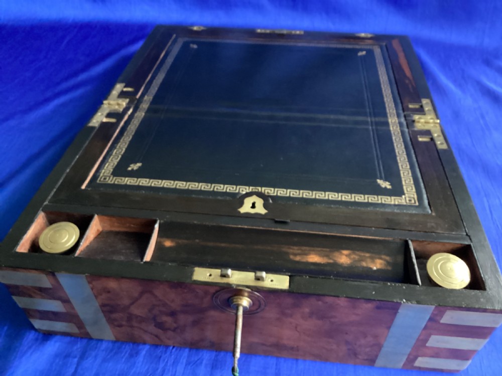 Victorian brass bound burr walnut domed writing slope View XV