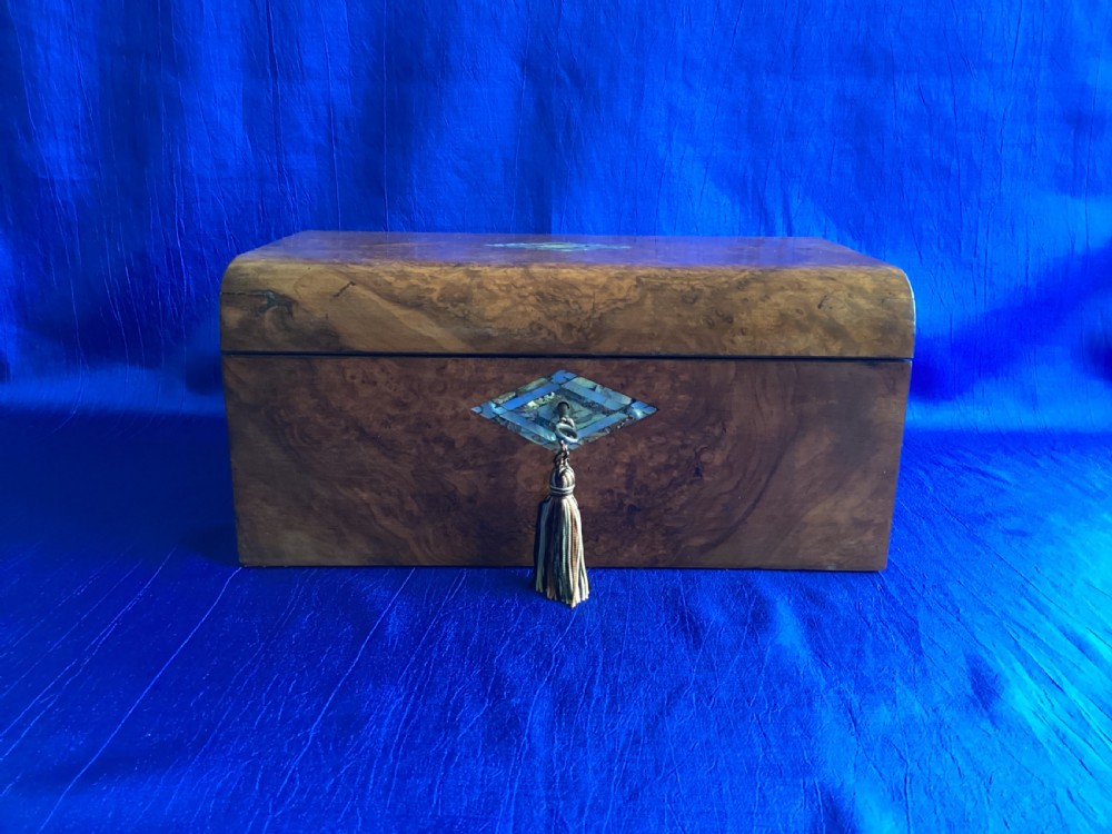 Victorian burr walnut domed writing slope View II