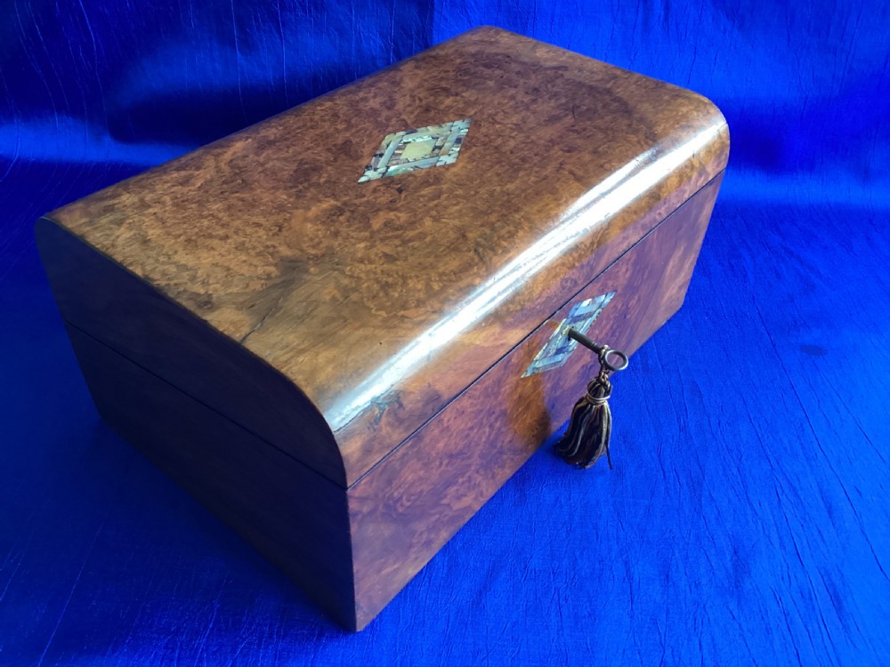 Victorian burr walnut domed writing slope View III