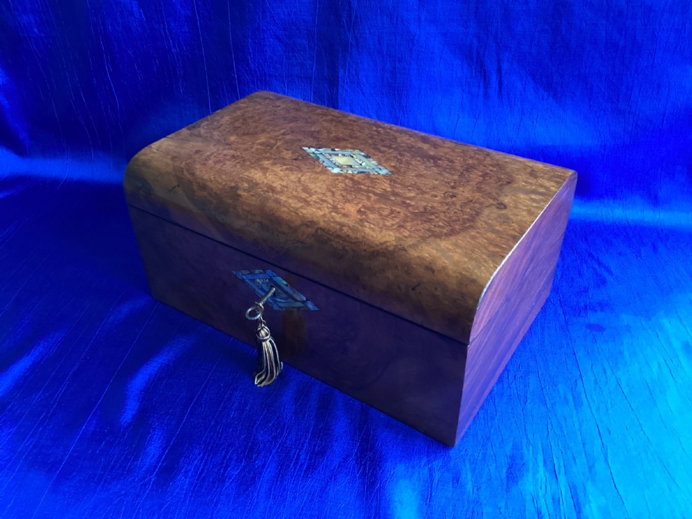 Victorian burr walnut domed writing slope View IV
