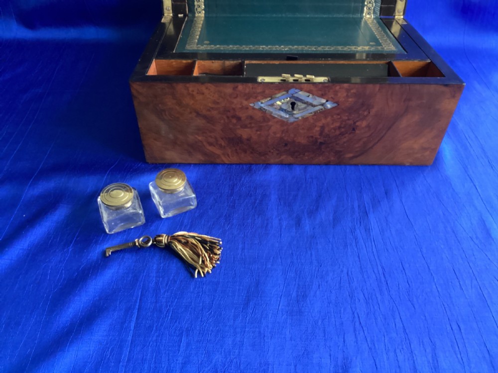 Victorian burr walnut domed writing slope View VIII
