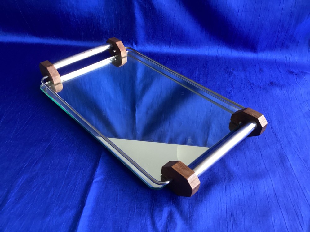 Art Deco mirror glass cocktail drinks tray