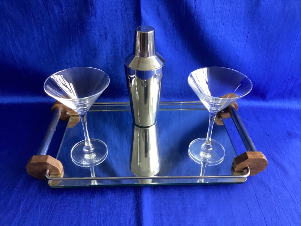 Art Deco mirror glass cocktail drinks tray View VI