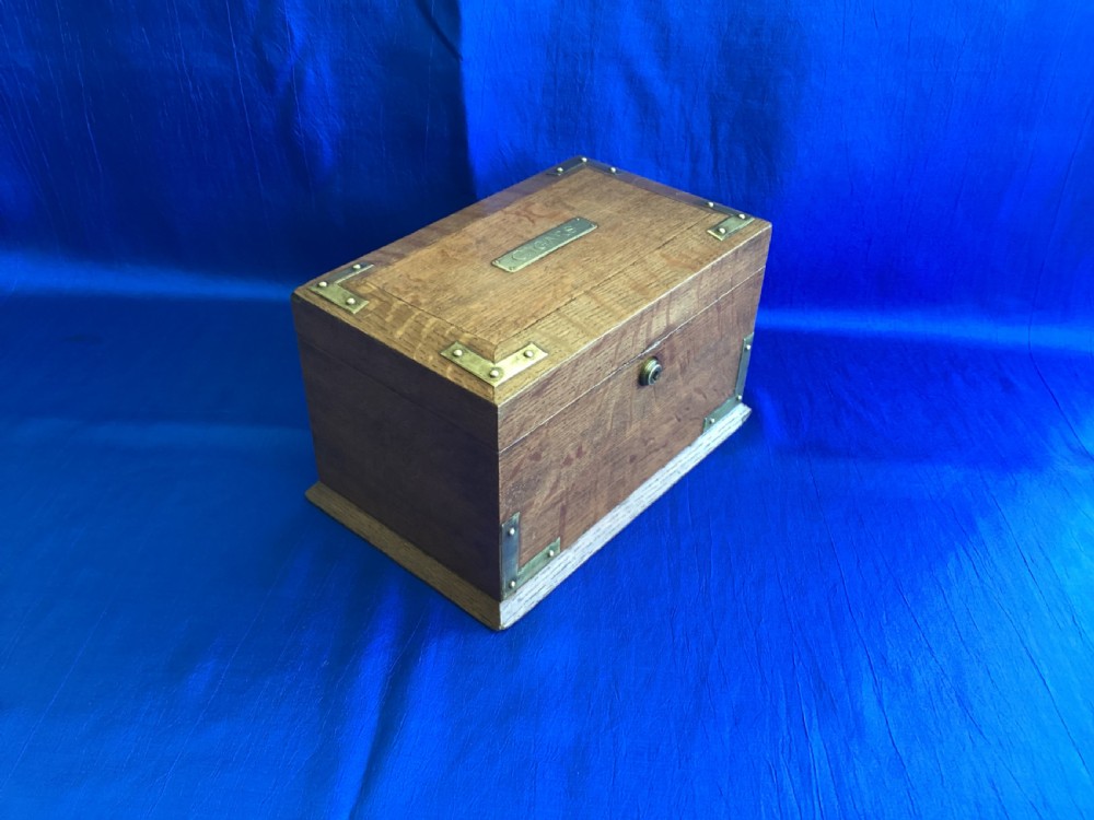Edwardian brass bound oak cigar cabinet  View III