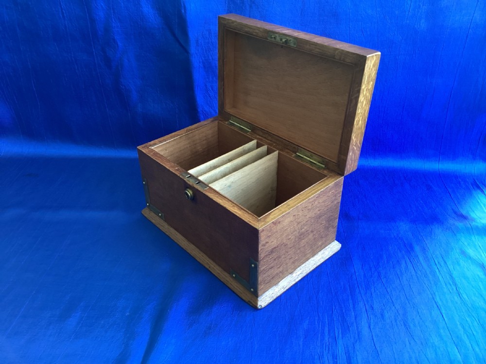 Edwardian brass bound oak cigar cabinet  View VI