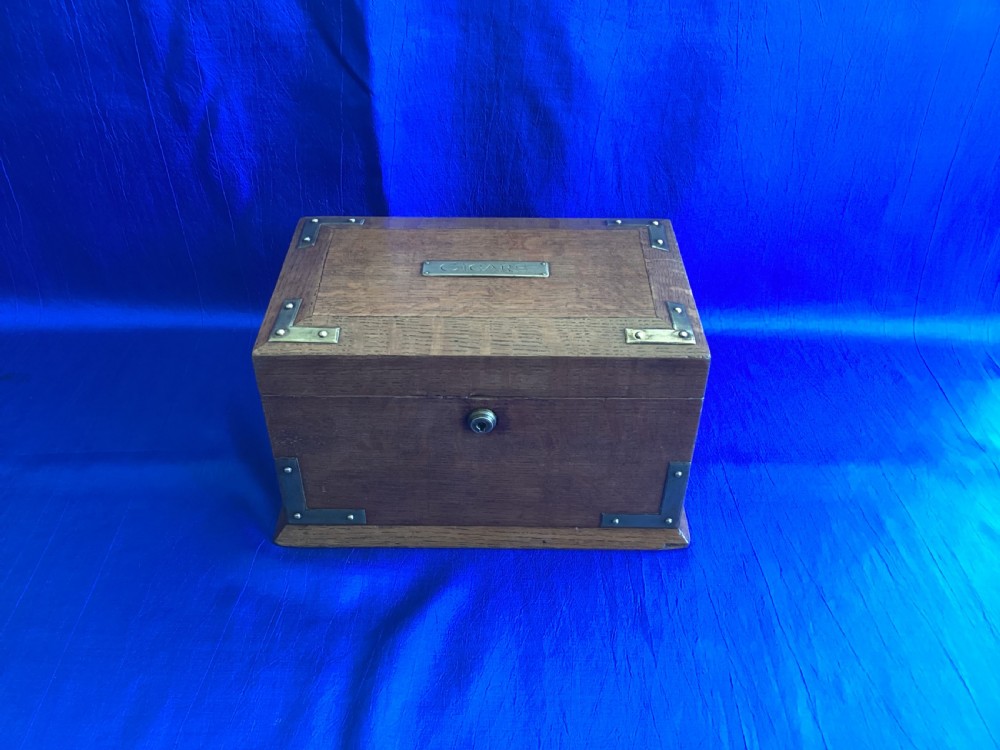 Edwardian brass bound oak cigar cabinet  View VII