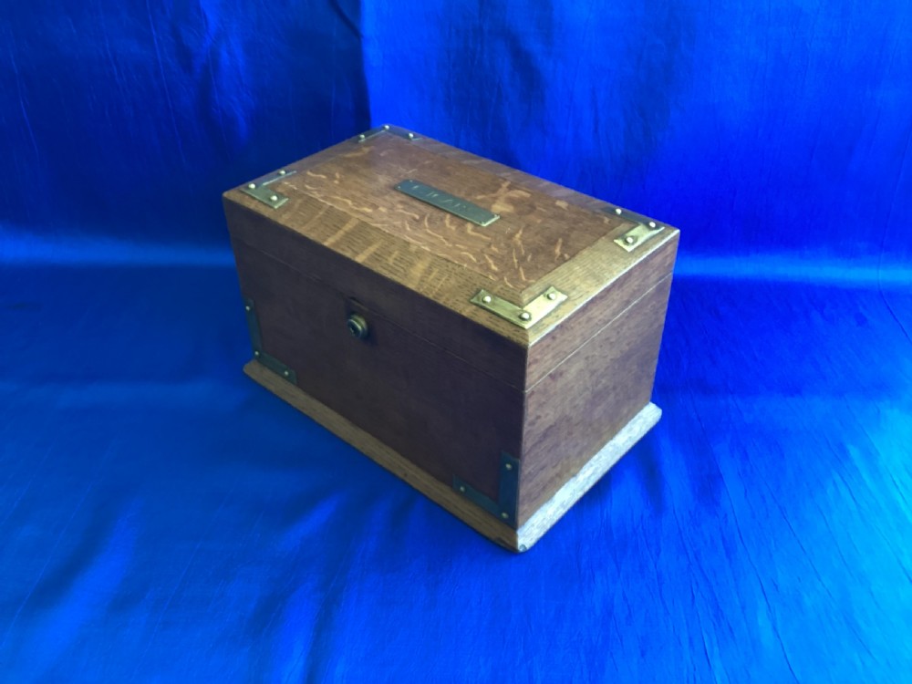 Edwardian brass bound oak cigar cabinet  View VIII
