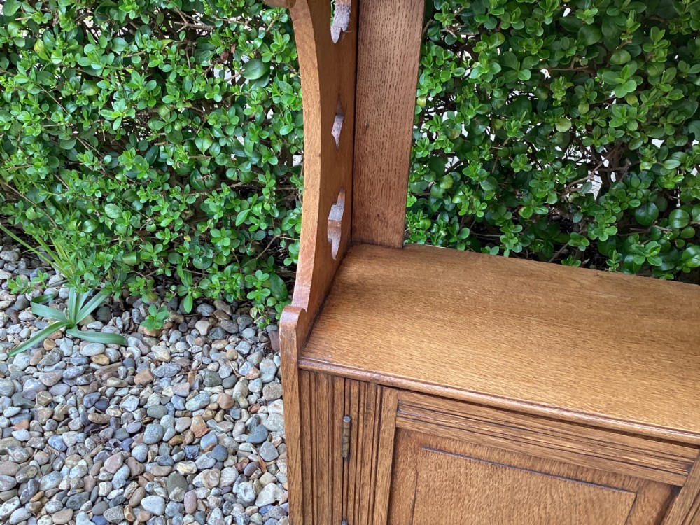 Antique Arts and Crafts Oak wall hanging cupboard View X