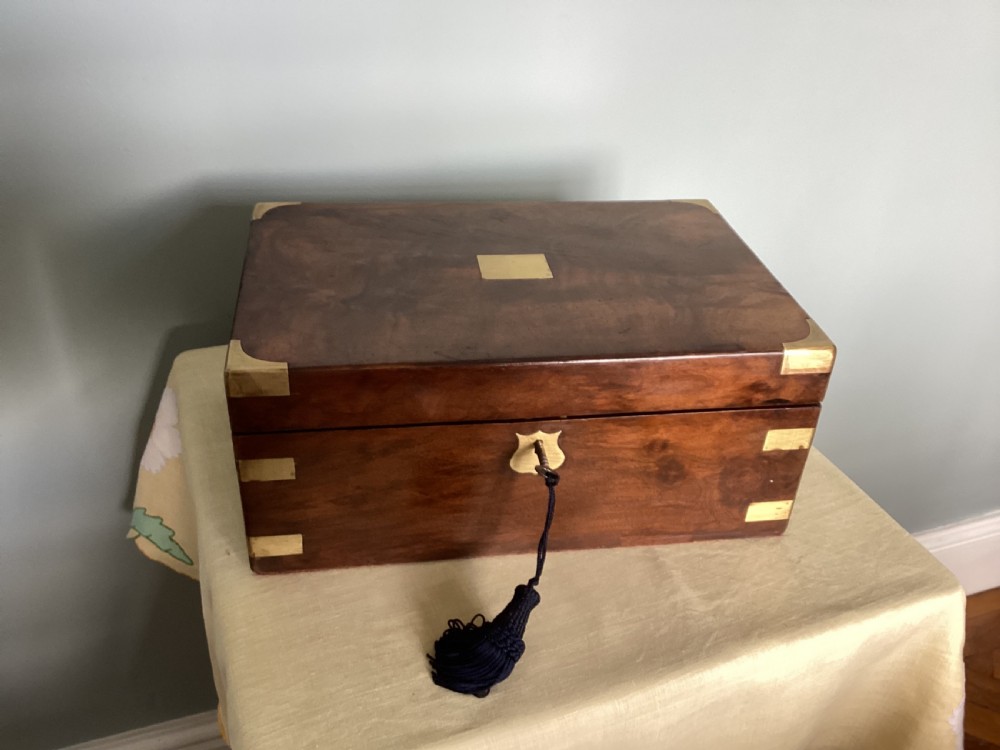 Victorian walnut brass bound writing slope
