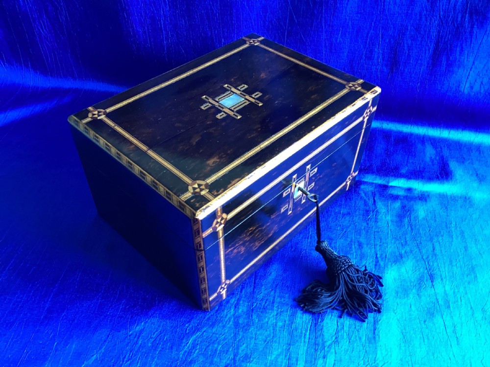 Victorian Coromandel parquetry jewellery keepsake box View X