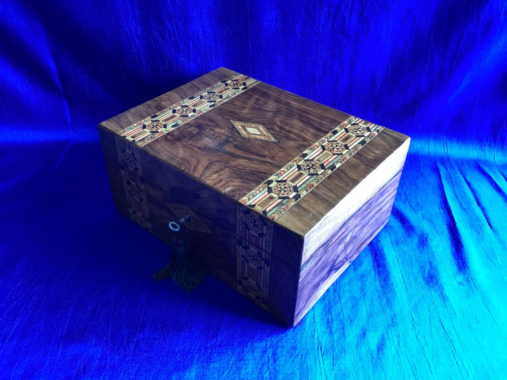 Victorian walnut parquetry jewellery/watch box View II