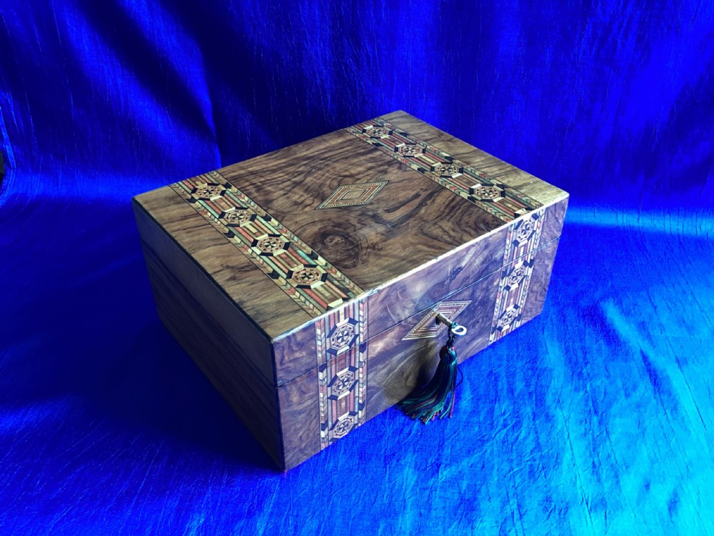 Victorian walnut parquetry jewellery/watch box View III