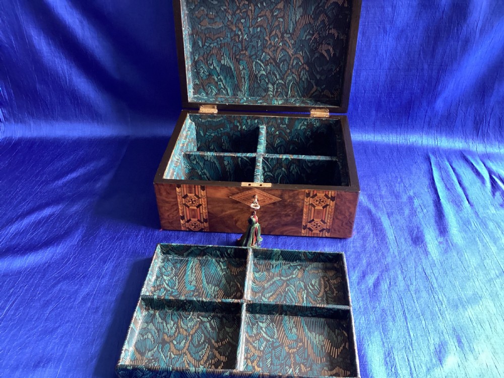 Victorian walnut parquetry jewellery/watch box View V