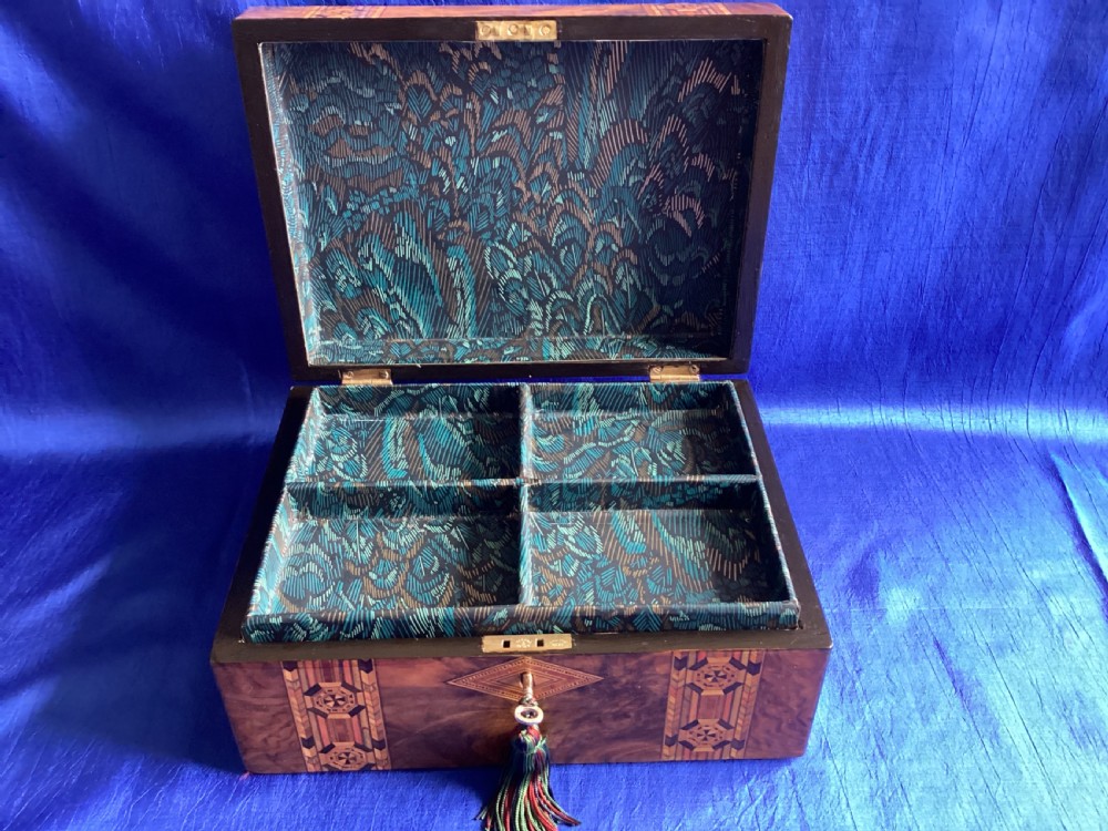 Victorian walnut parquetry jewellery/watch box View IX