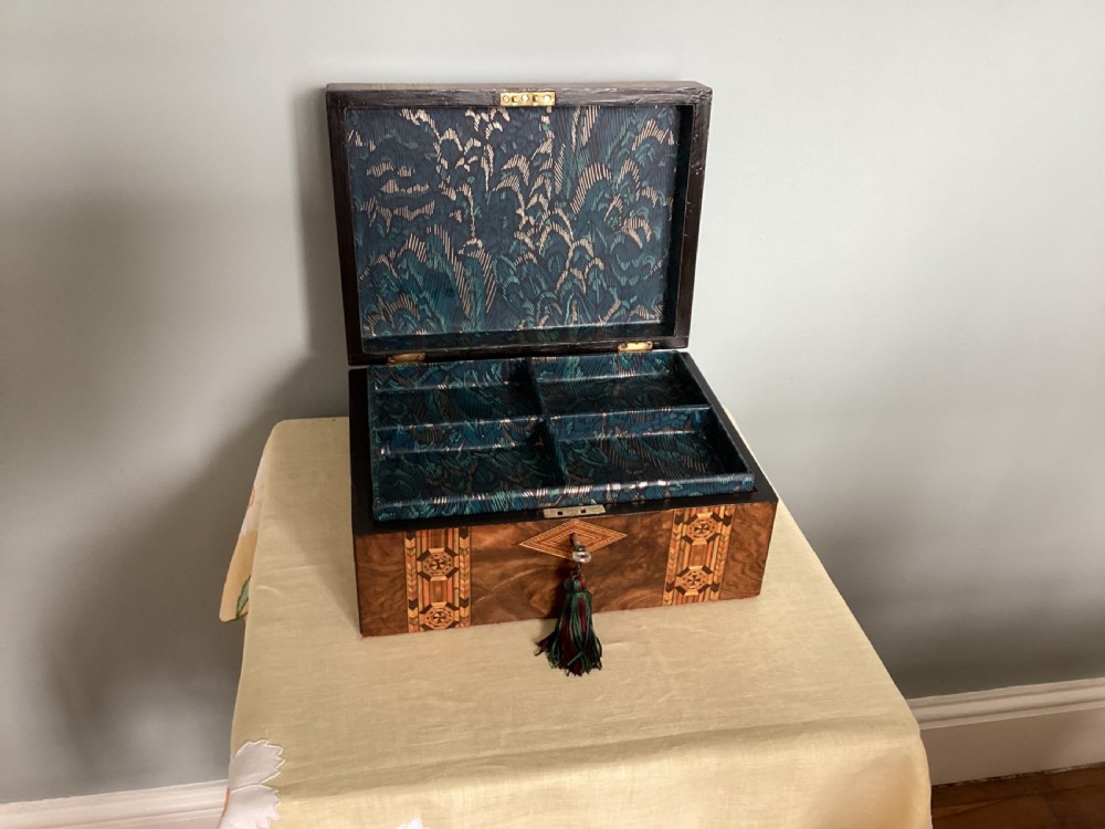 Victorian walnut parquetry jewellery/watch box View X