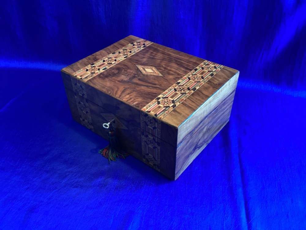 Victorian walnut parquetry jewellery/watch box View II