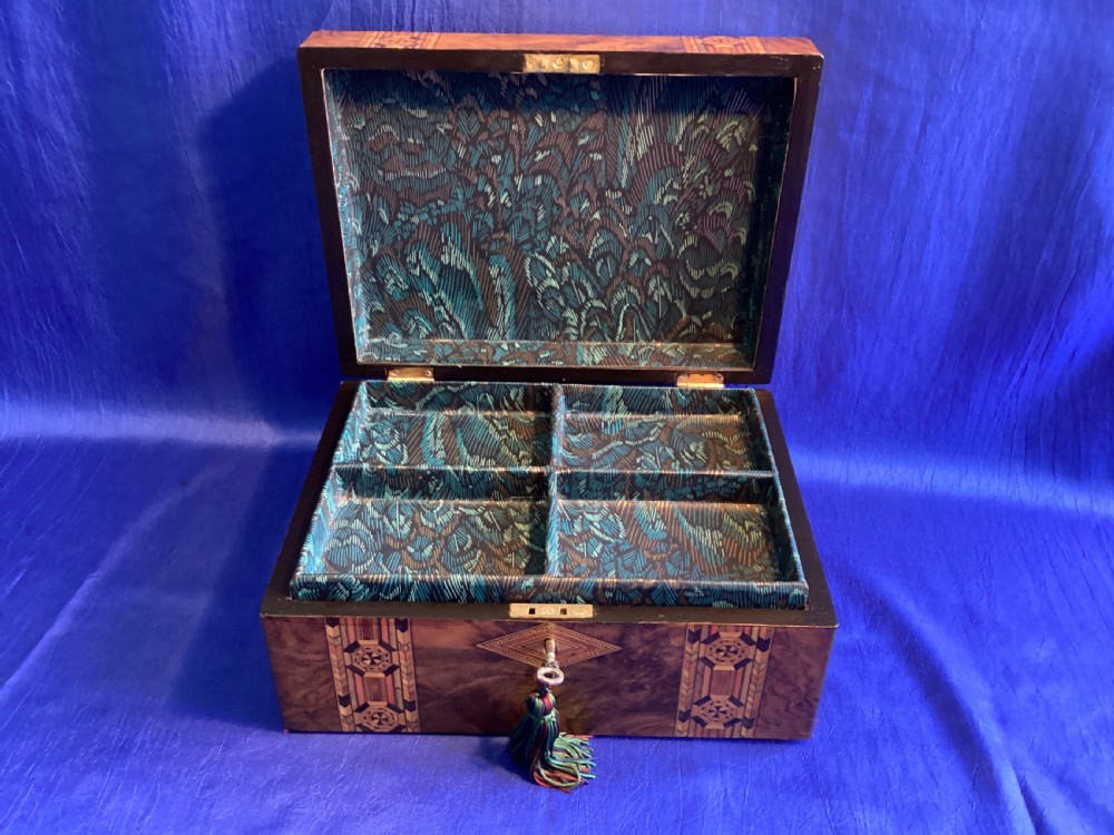 Victorian walnut parquetry jewellery/watch box View IV
