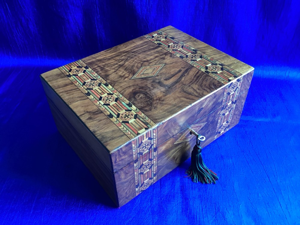 Victorian walnut parquetry jewellery/watch box View VII