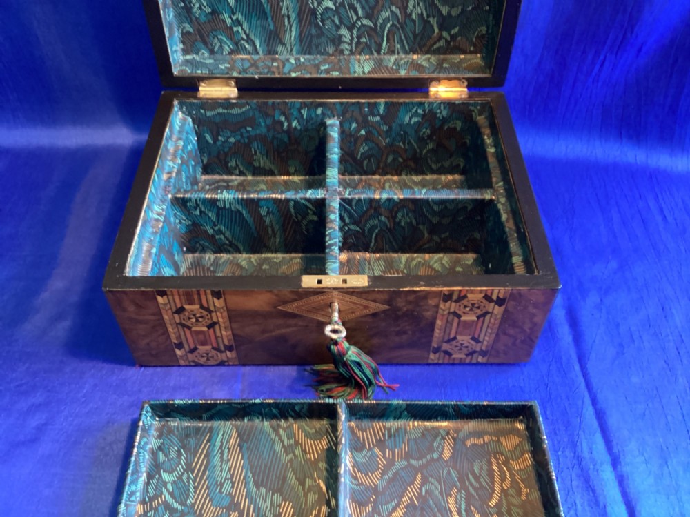 Victorian walnut parquetry jewellery/watch box View IX