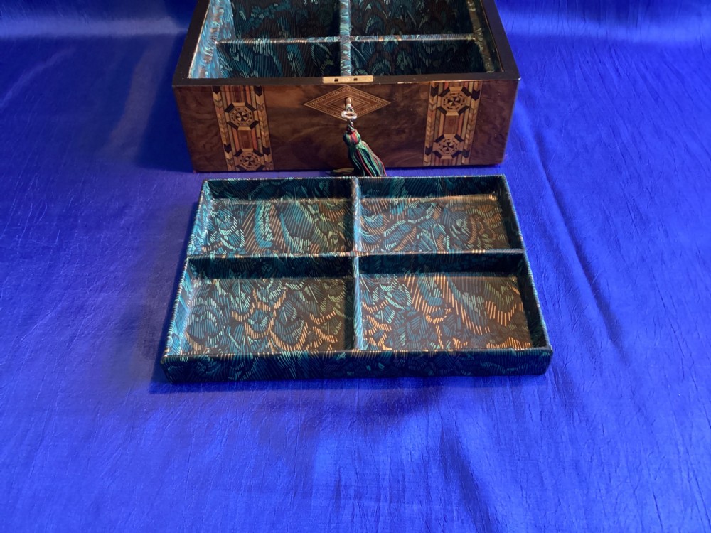Victorian walnut parquetry jewellery/watch box View X