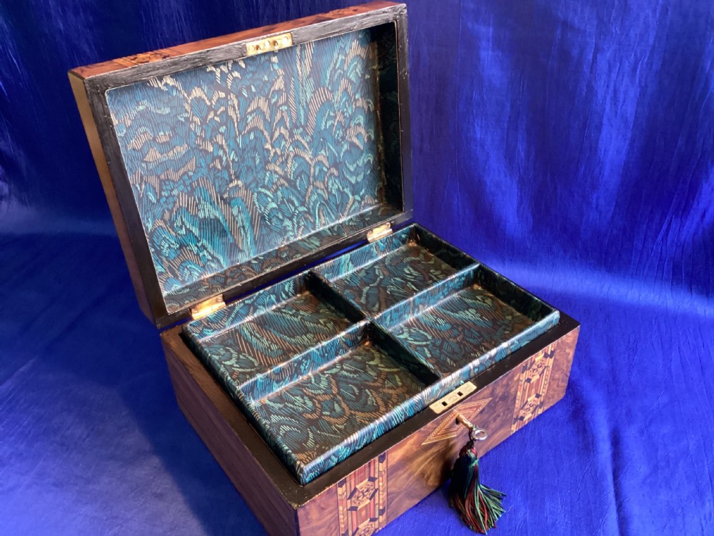 Victorian walnut parquetry jewellery/watch box View XI