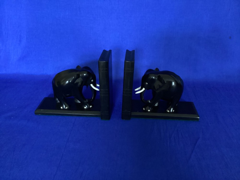 Antique pair of Ebony elephant bookends