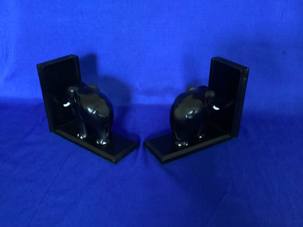 Antique pair of Ebony elephant bookends View III