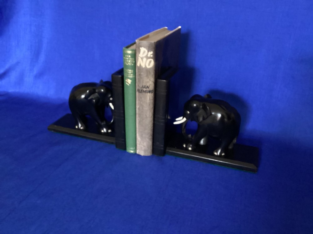 Antique pair of Ebony elephant bookends View IV