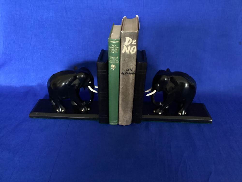 Antique pair of Ebony elephant bookends View VI