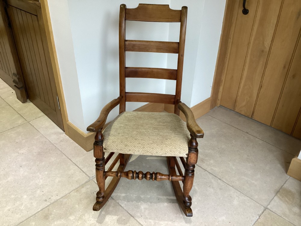 Victorian ladder back country oak rocking chair View II