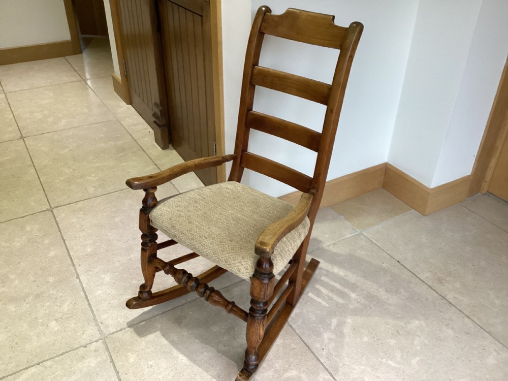 Victorian ladder back country oak rocking chair View IV