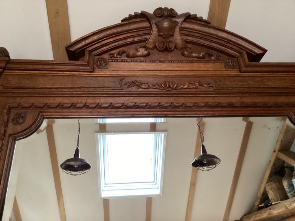 Antique French oak over mantle mirror View III