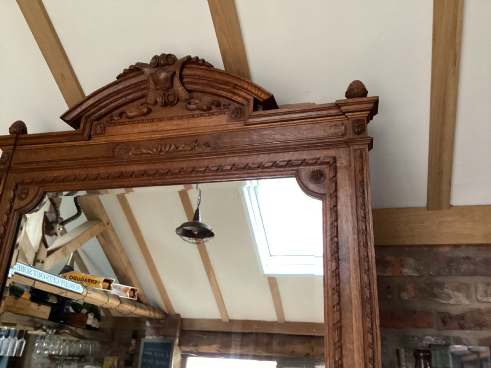 Antique French oak over mantle mirror View IV