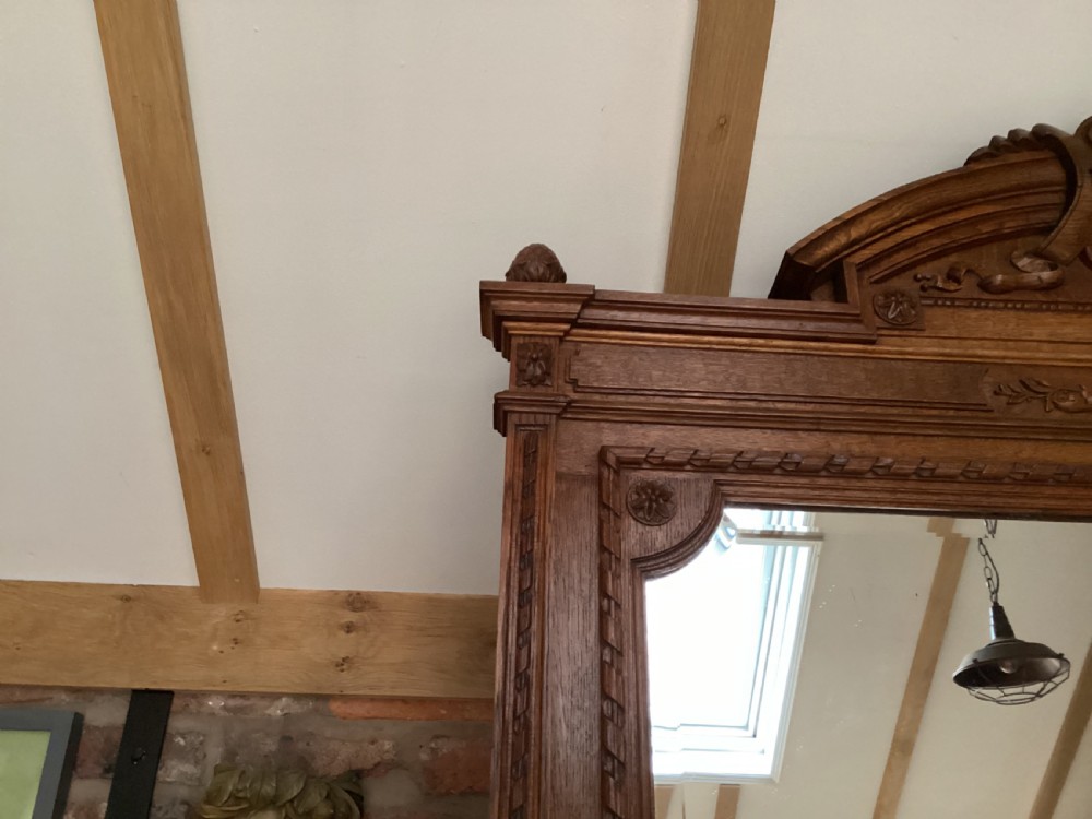 Antique French oak over mantle mirror View V