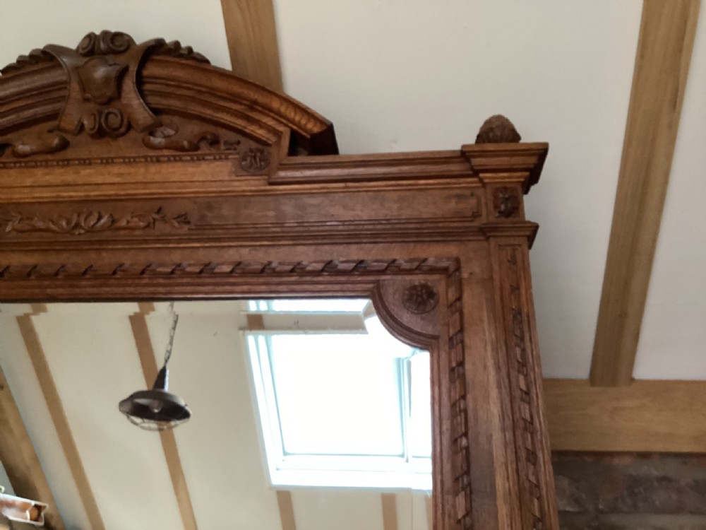 Antique French oak over mantle mirror View VI