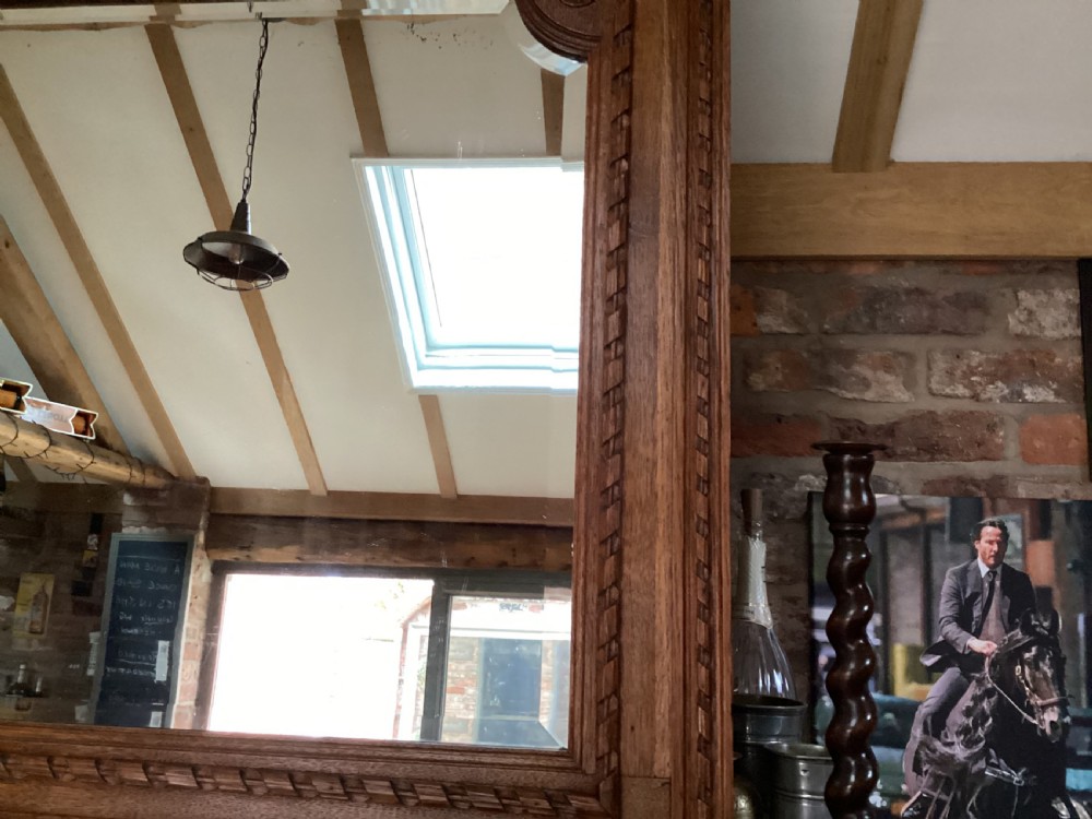 Antique French oak over mantle mirror View VII