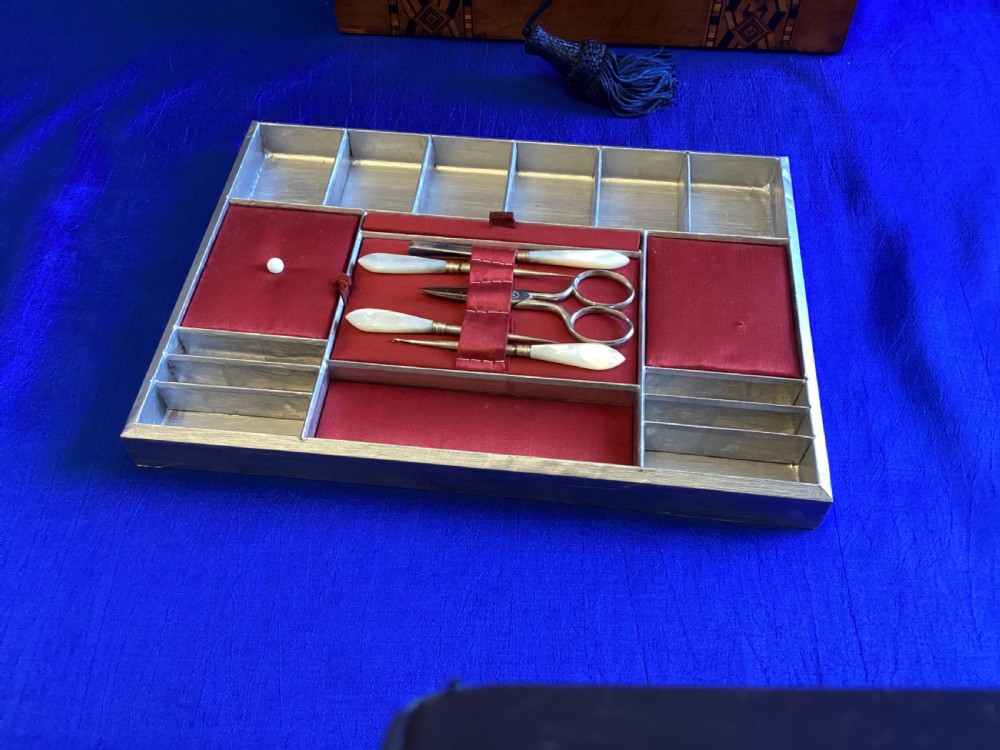 Victorian walnut and parquetry domed sewing box View VII