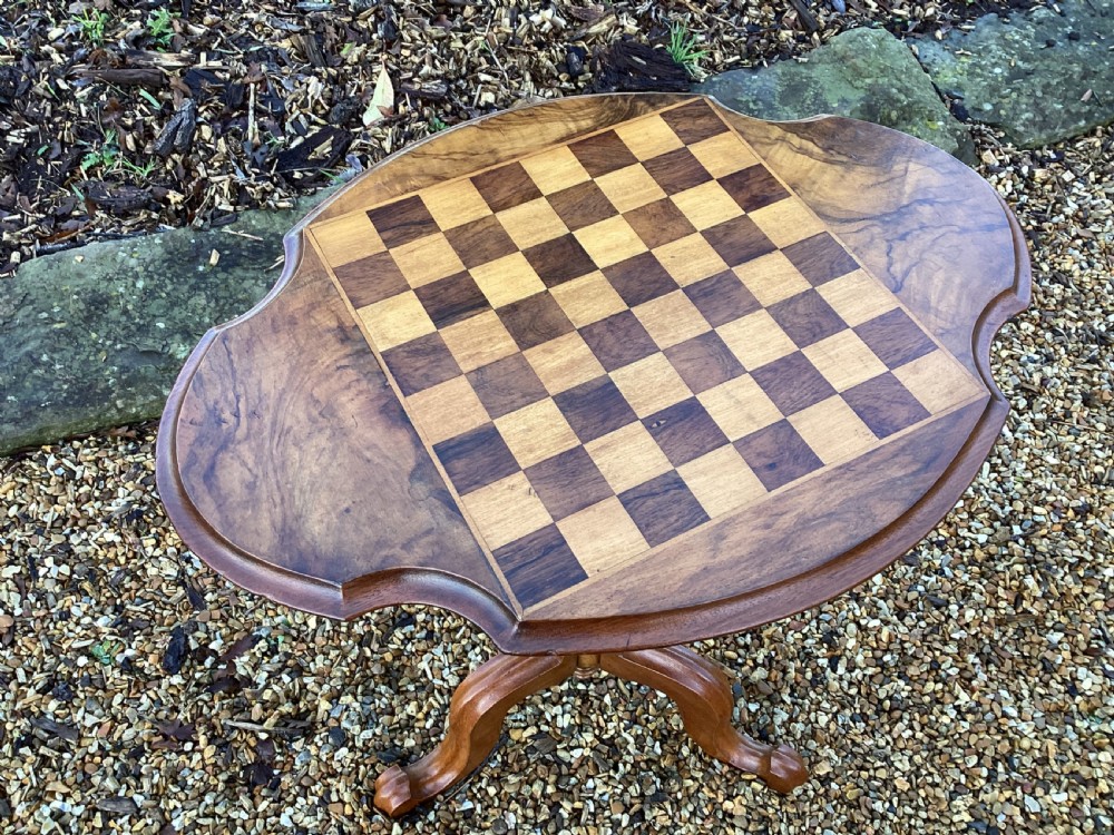 Victorian walnut tilt top chess table View VI