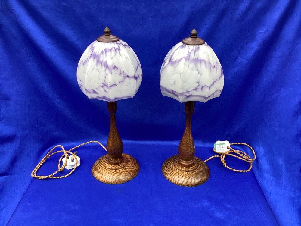 Antique pair of oak bedside lights View II