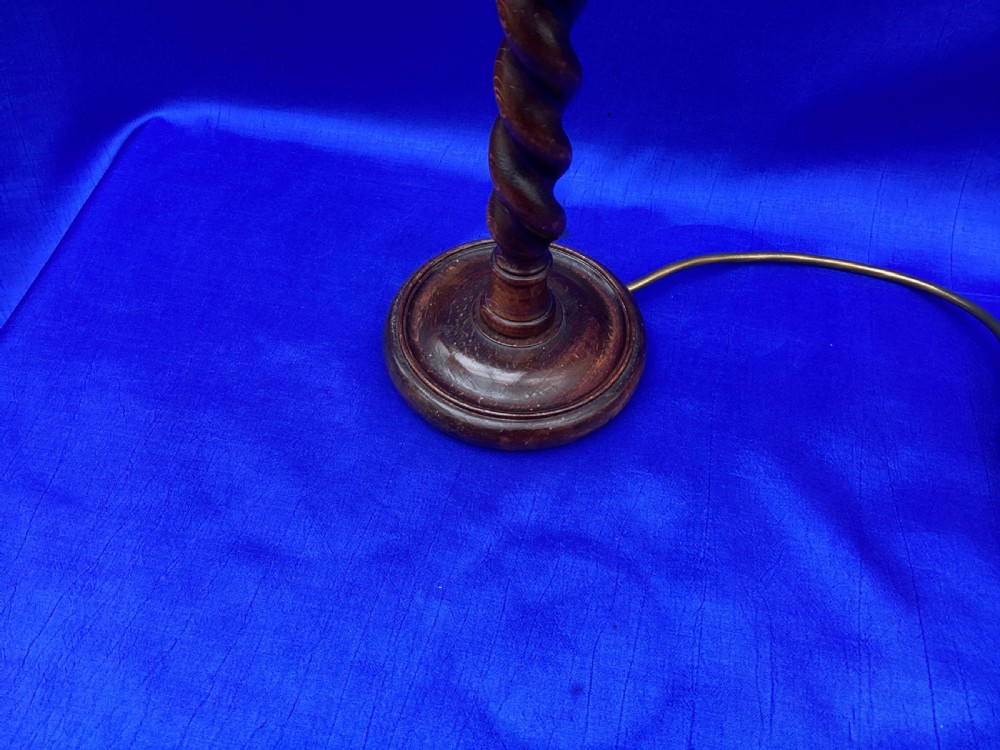 Edwardian barley twist oak table lamp View VII
