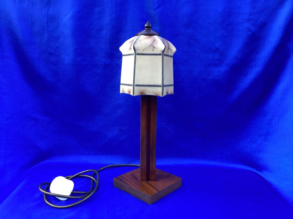Antique Art Deco mahogany table lamp View II