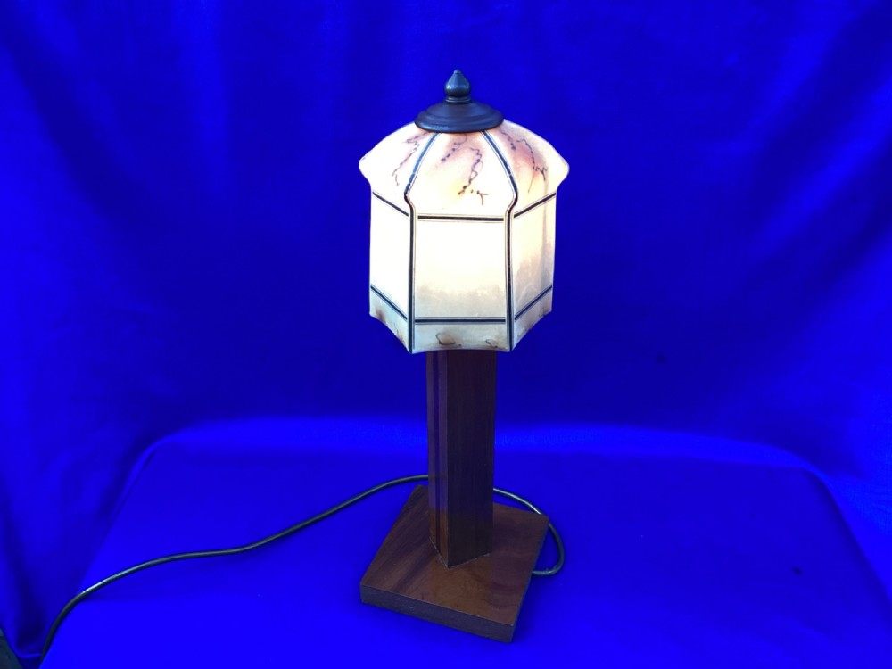 Antique Art Deco mahogany table lamp View VII