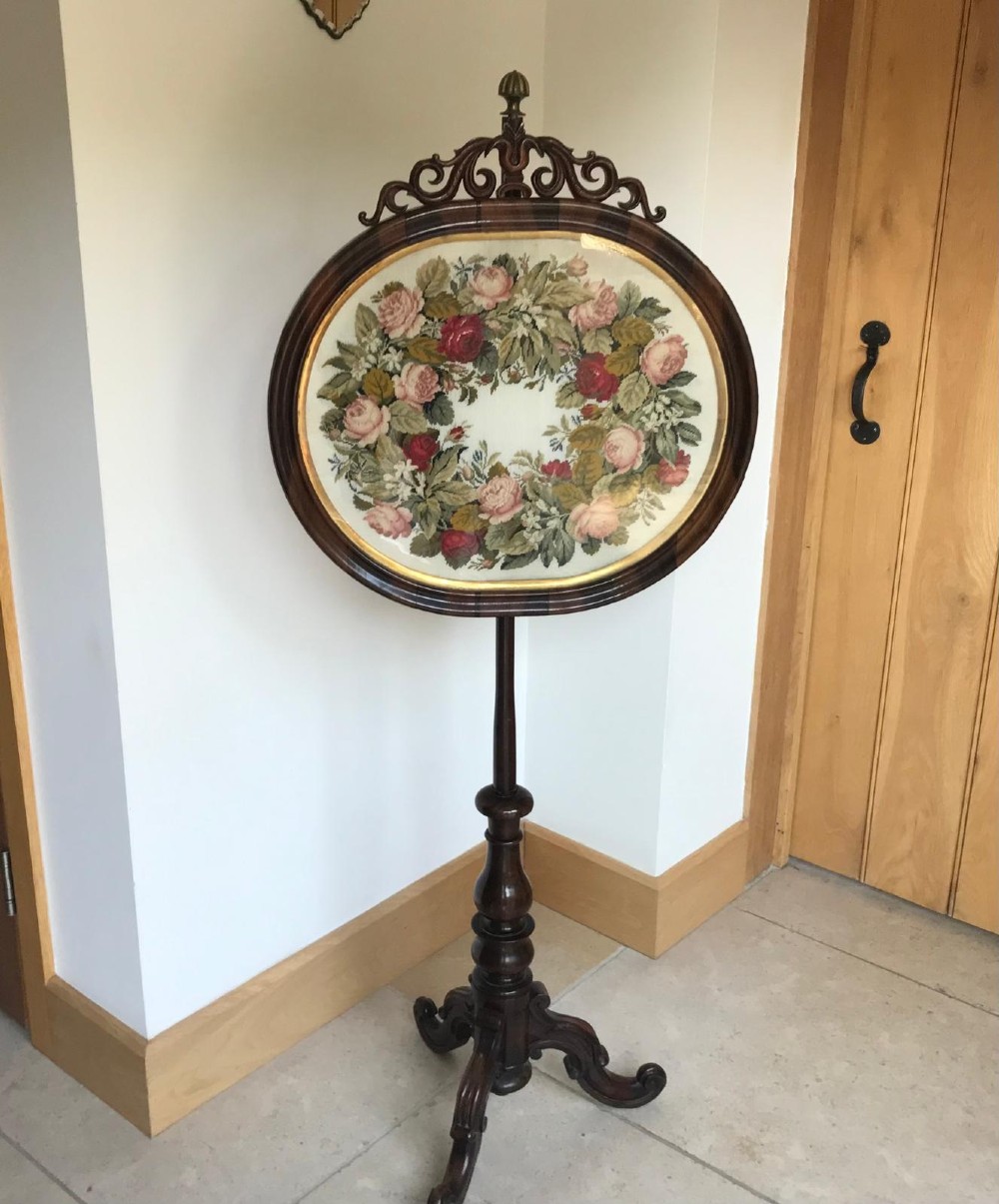 Victorian rosewood pole screen