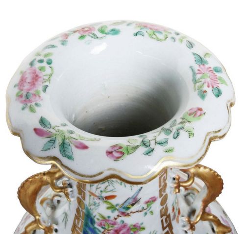 PAIR OF 19TH CENTURY ROSE MEDALLION VASES LAMPS - ADDITIONAL PHOTO 6